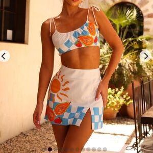 Kulani kinis gathered tie strap sun-dried fruit crop and skirt set - suncatcher